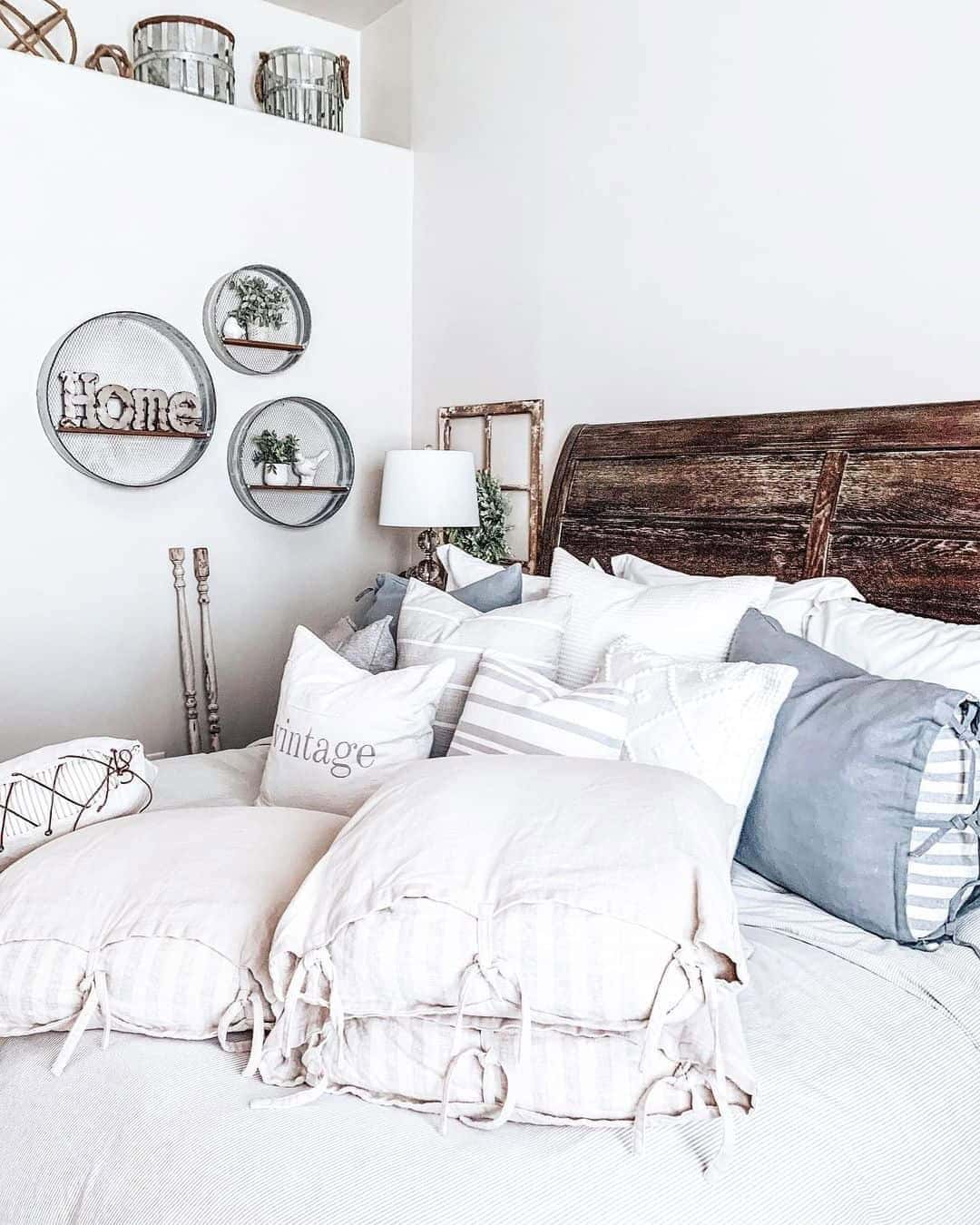 21 of  Rustic Wood Headboard Against White Bedroom Wall