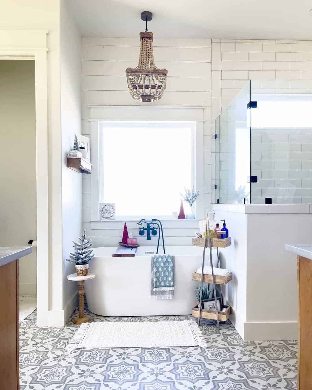 04 of  Wood Bead Chandelier in Bathroom