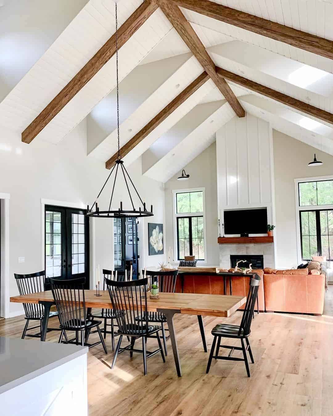 15 of  Living Space with White Vaulted Shiplap Ceiling