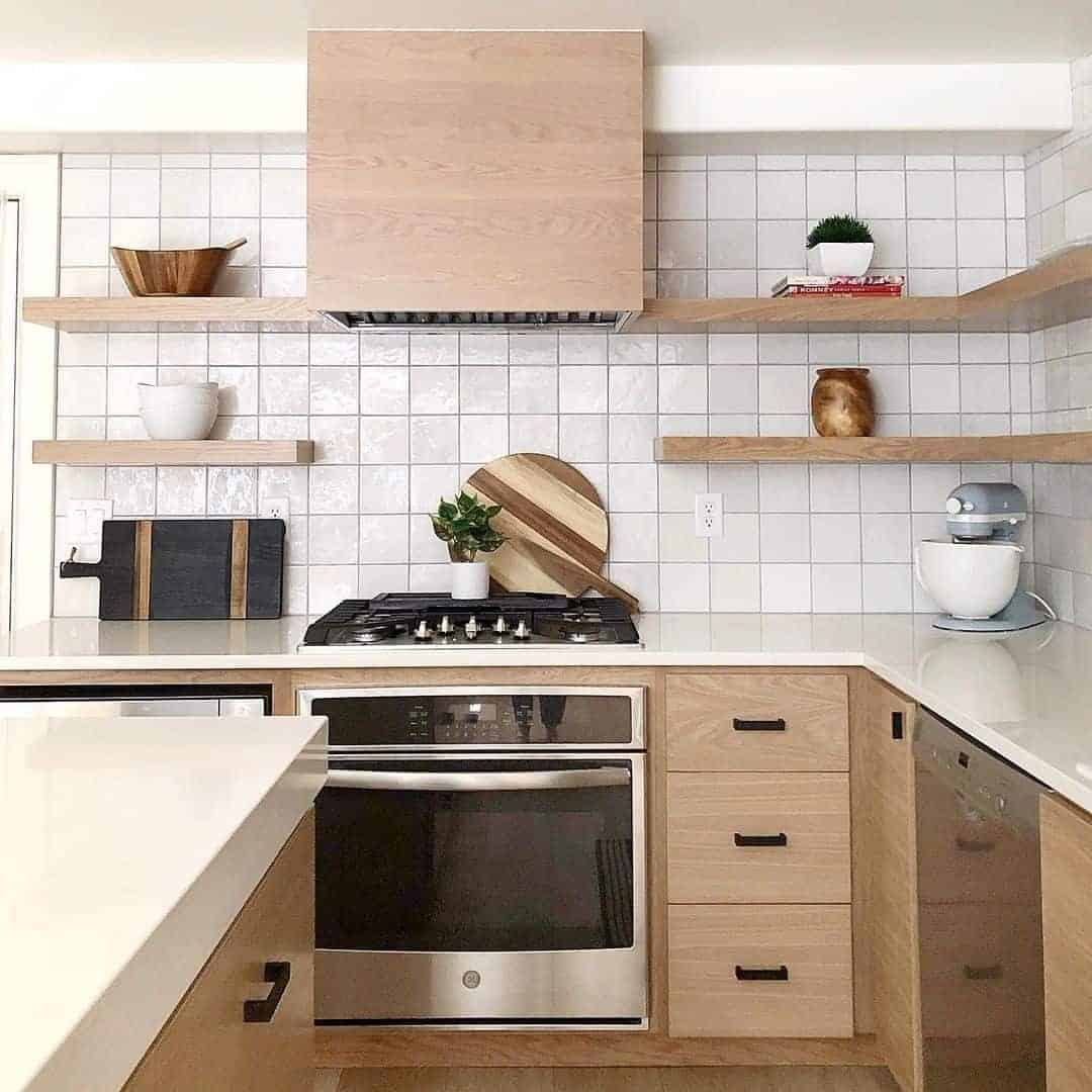 09 of  Light Wood Cabinets and Floating Shelves