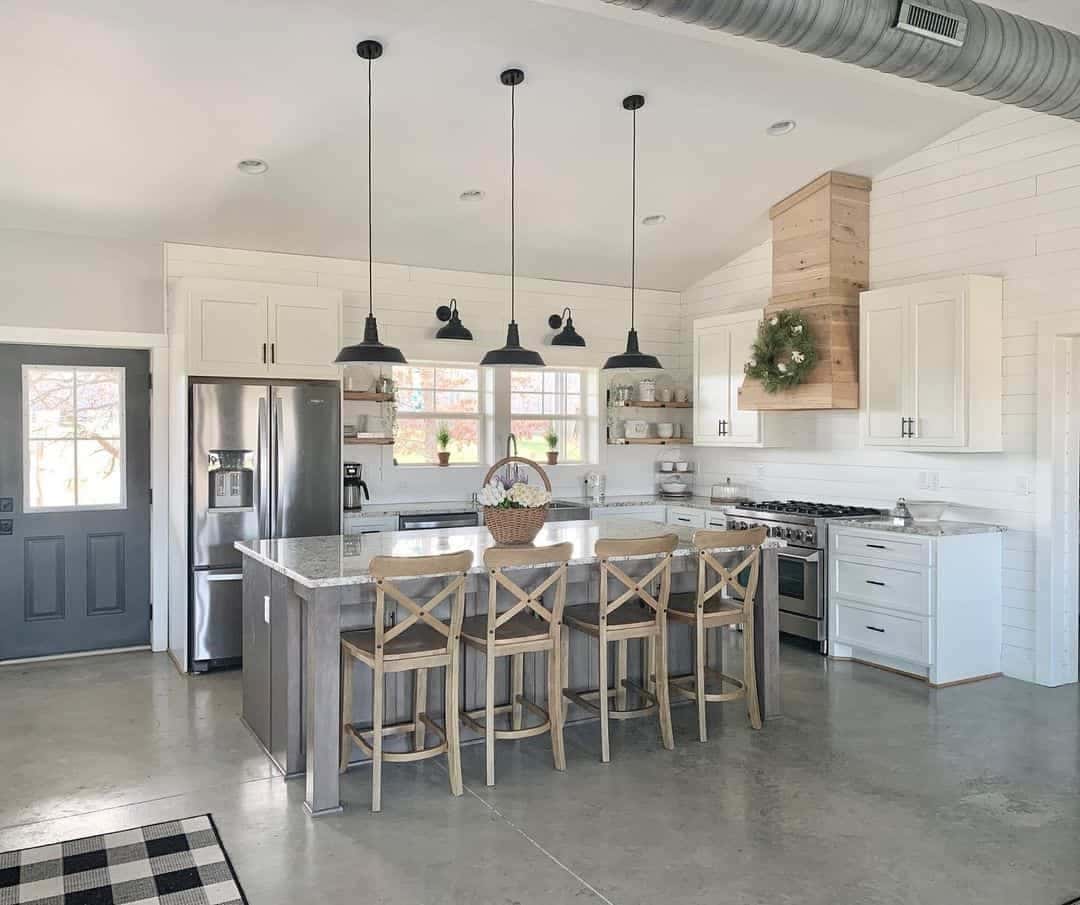 04 of  Gray Kitchen with Black Pendant Lighting