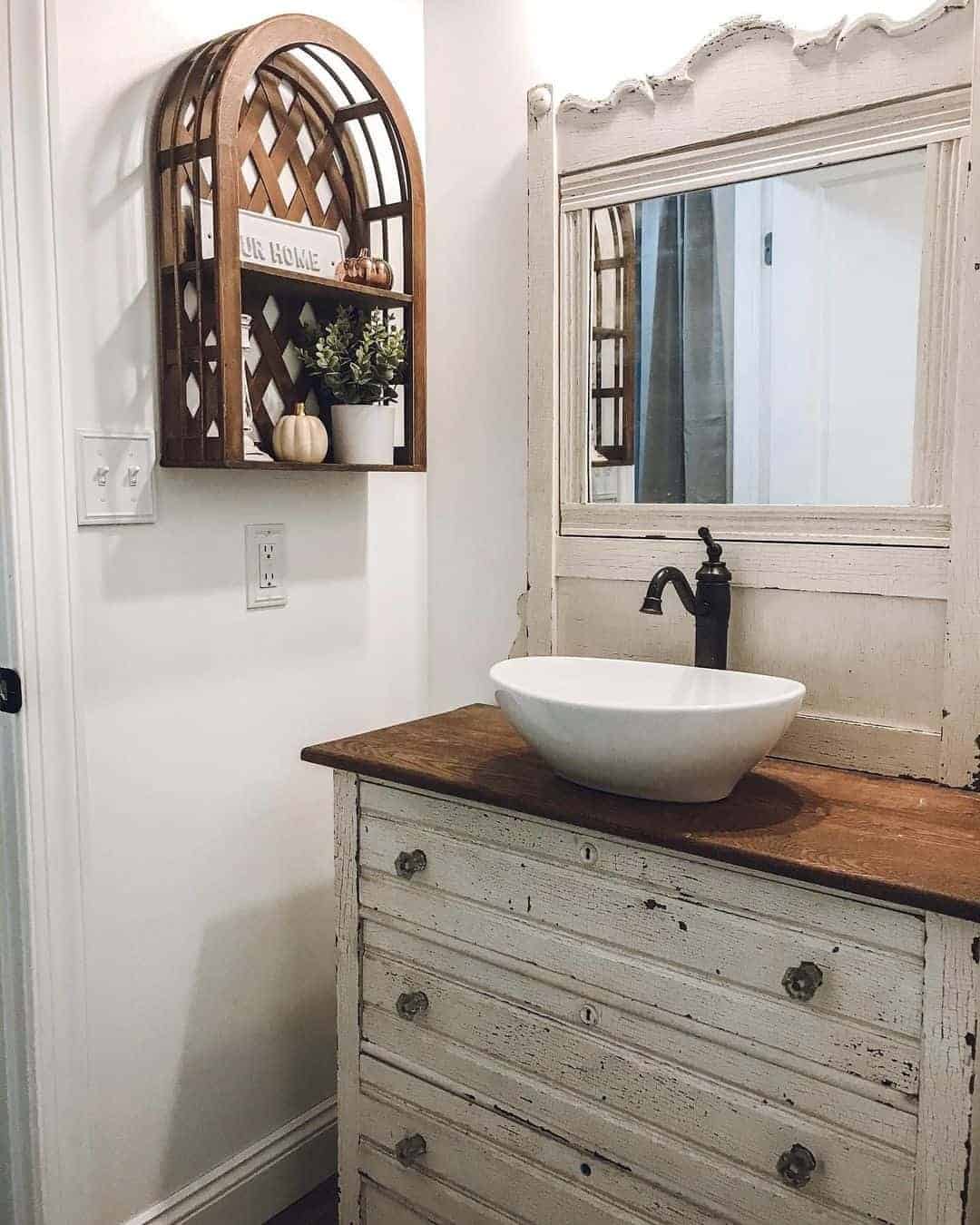 16 of  Rustic Wood Cabinet Washstand with Mirror