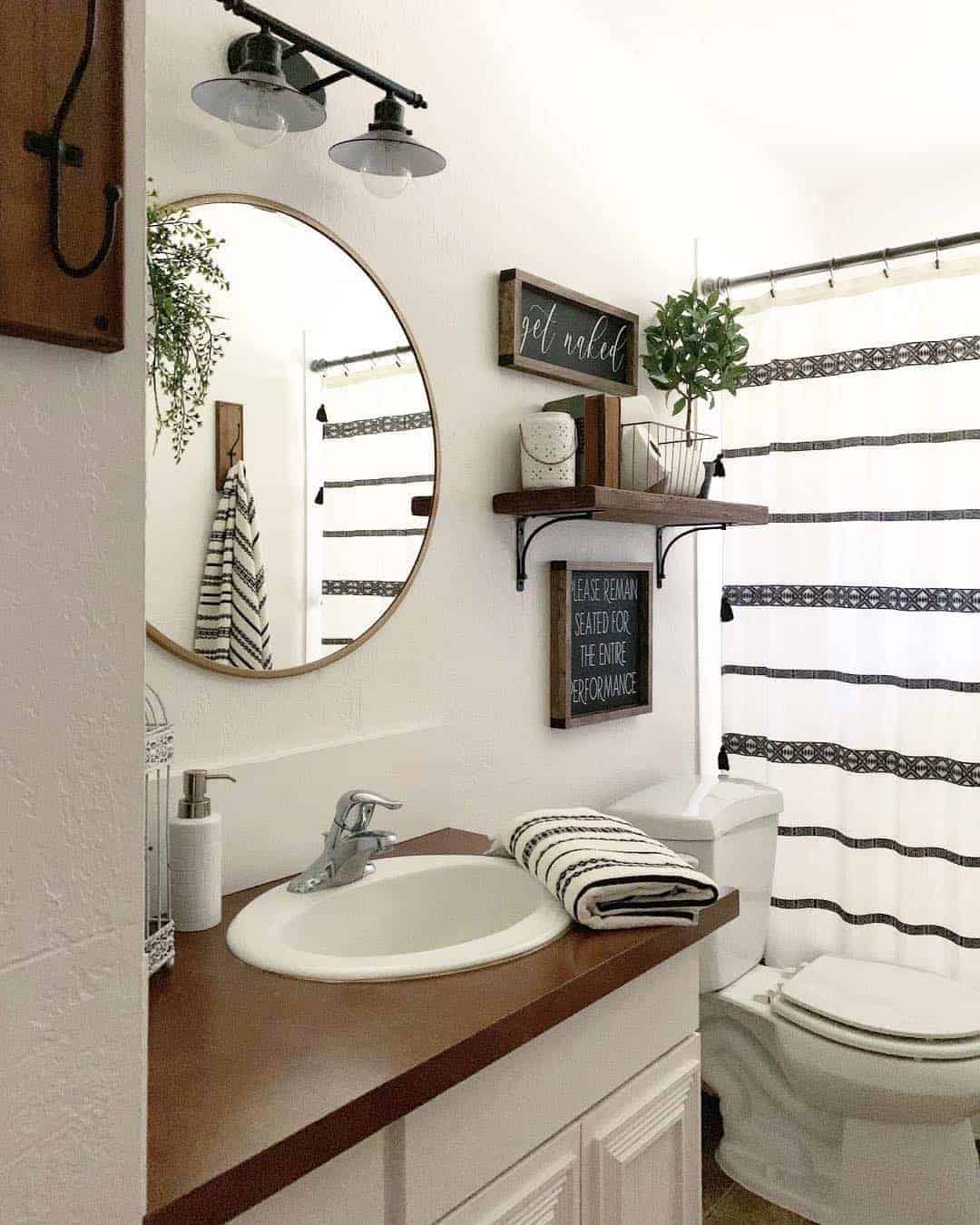 19 of  White Sink Vanity with Stained Wood Countertop