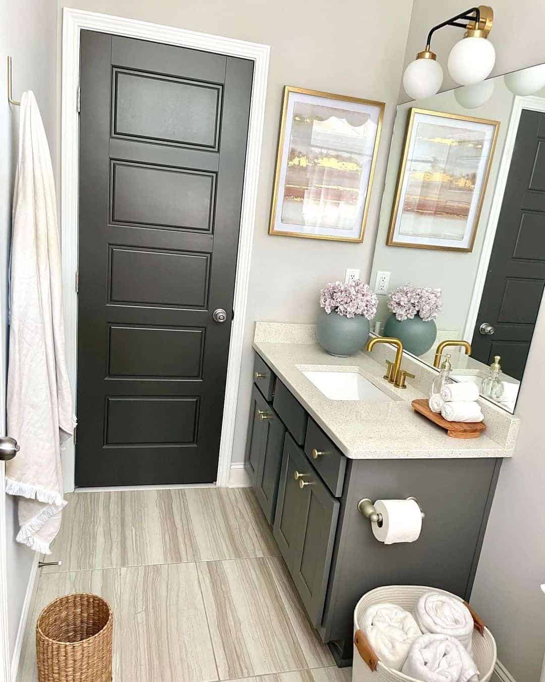 03 of  Paneled Bathroom Door and Gray Vanity