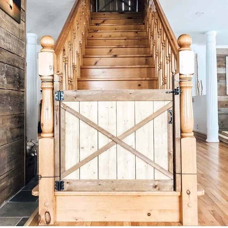 18 of  Natural Wood Staircase and Spindles with Baby Gate