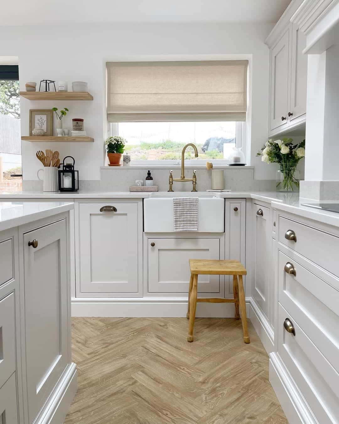 15 of  White Kitchen With Rustic Herringbone Floor