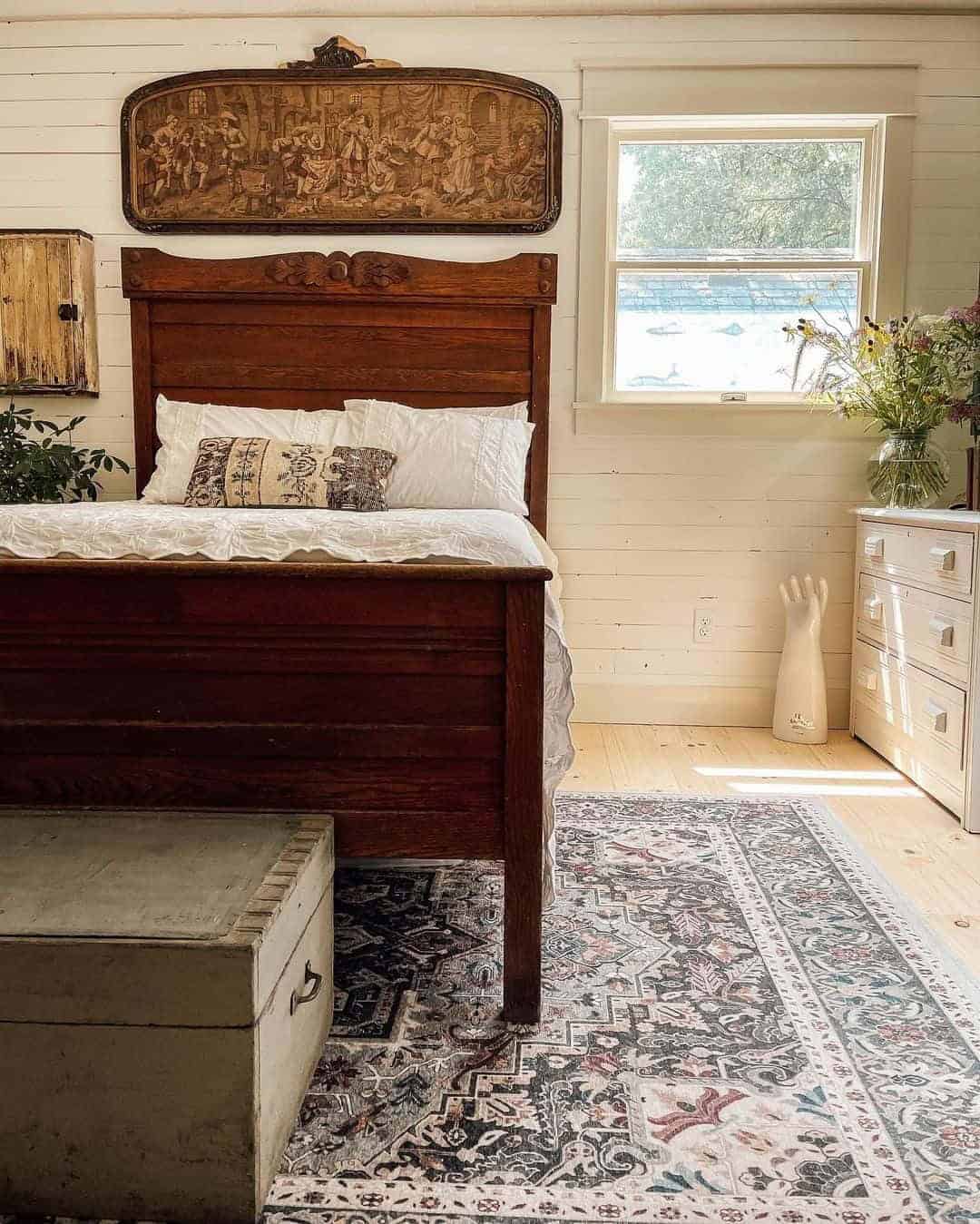 29 of  White Shiplap Walls and a Carved Wood Headboard