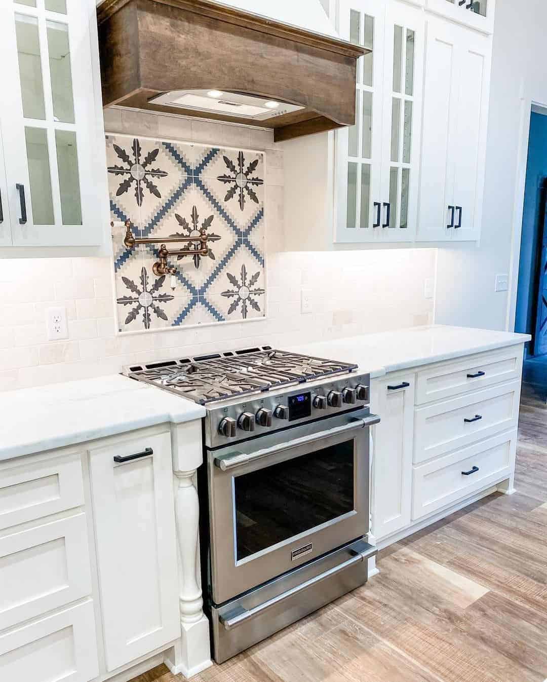 15 of  Patterned Backsplash With Brass Pot Filler