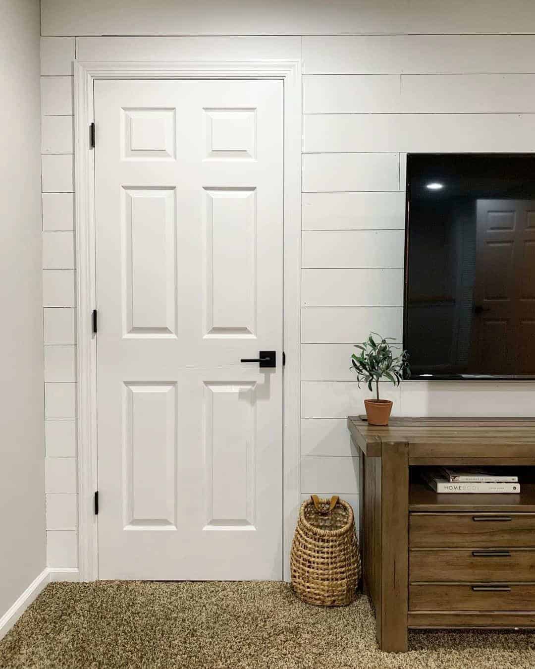 33 of  White Six Panel Door on White Shiplap Wall