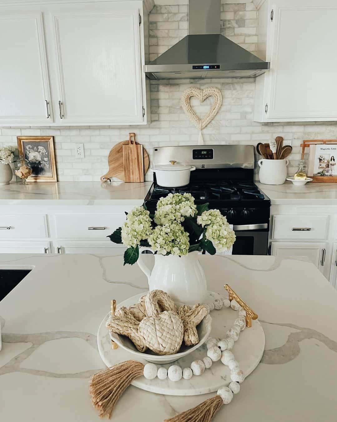 24 of  Kitchen Island With White and Gray Marble Countertop