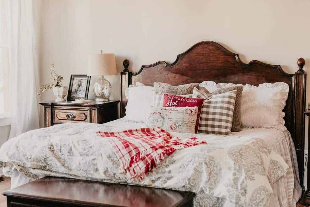 24 of  Carved Dark Wood Headboard and Pink Bedroom Walls