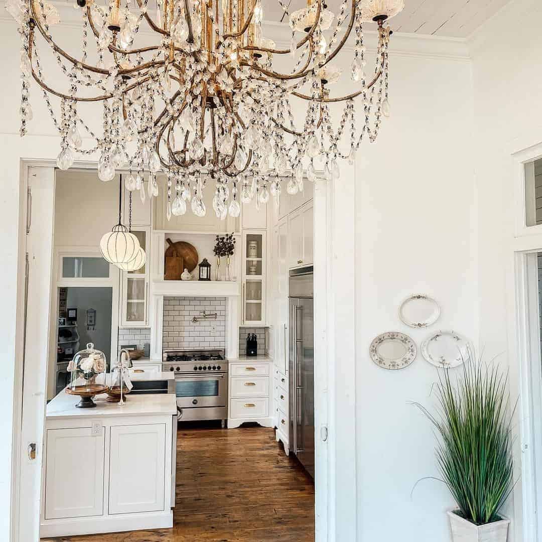 18 of  White Kitchen With Gold Chandelier