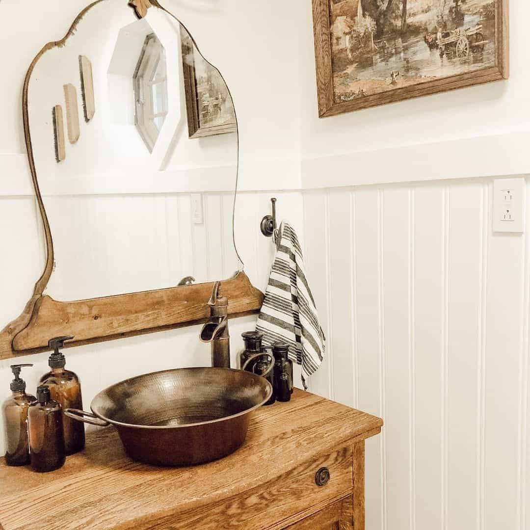 02 of  Wood Bathroom Countertop with Copper Sink