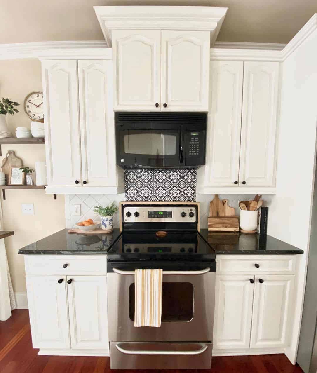 13 of  Black and White Patterned Backsplash Behind Stove