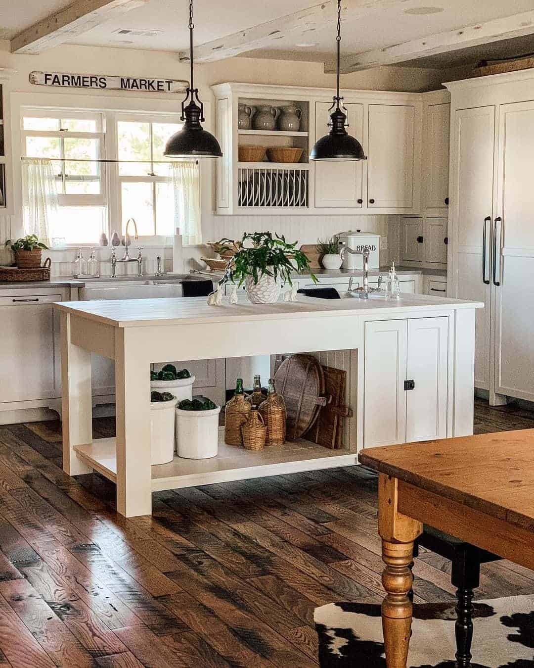 26 of  White Canisters on Kitchen Island Open Shelves