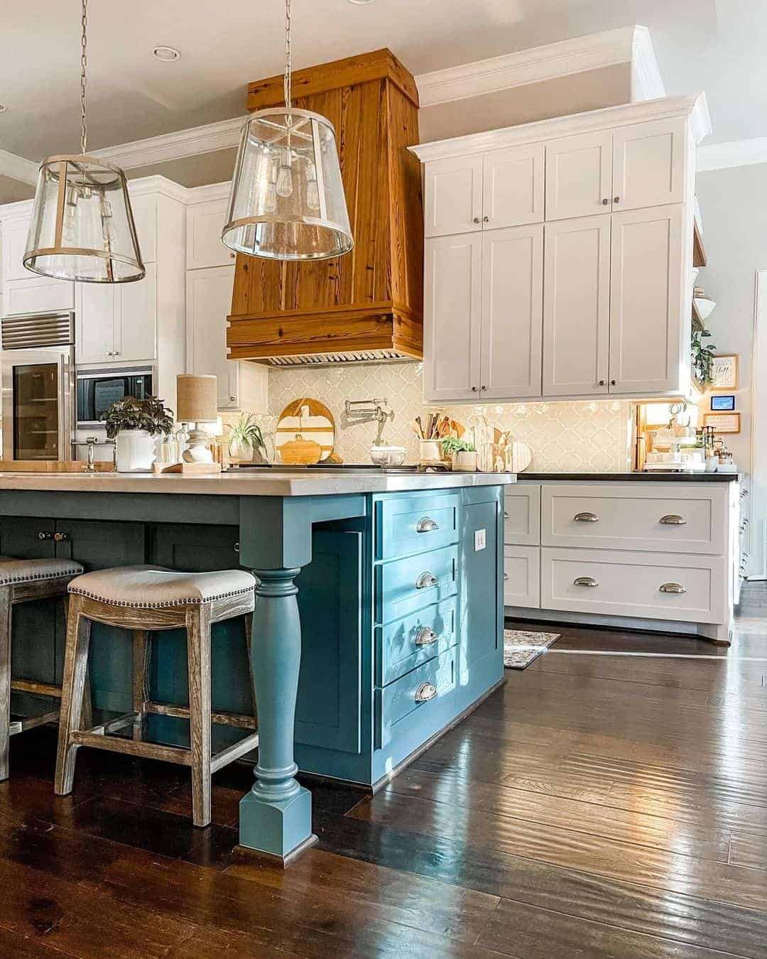 35 of  Contrasting Teal Kitchen Island with Legs