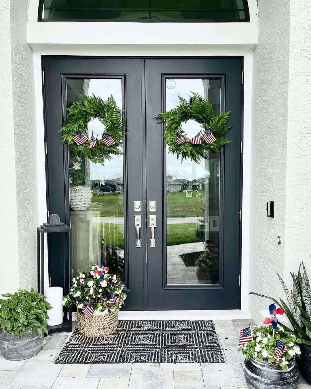 07 of  External Black French Doors with Wreaths