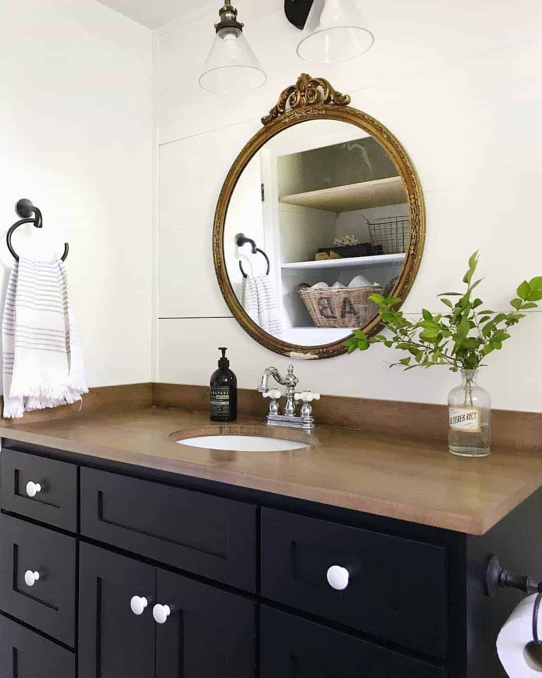 29 of  Black Cabinets with Wood Bathroom Countertop