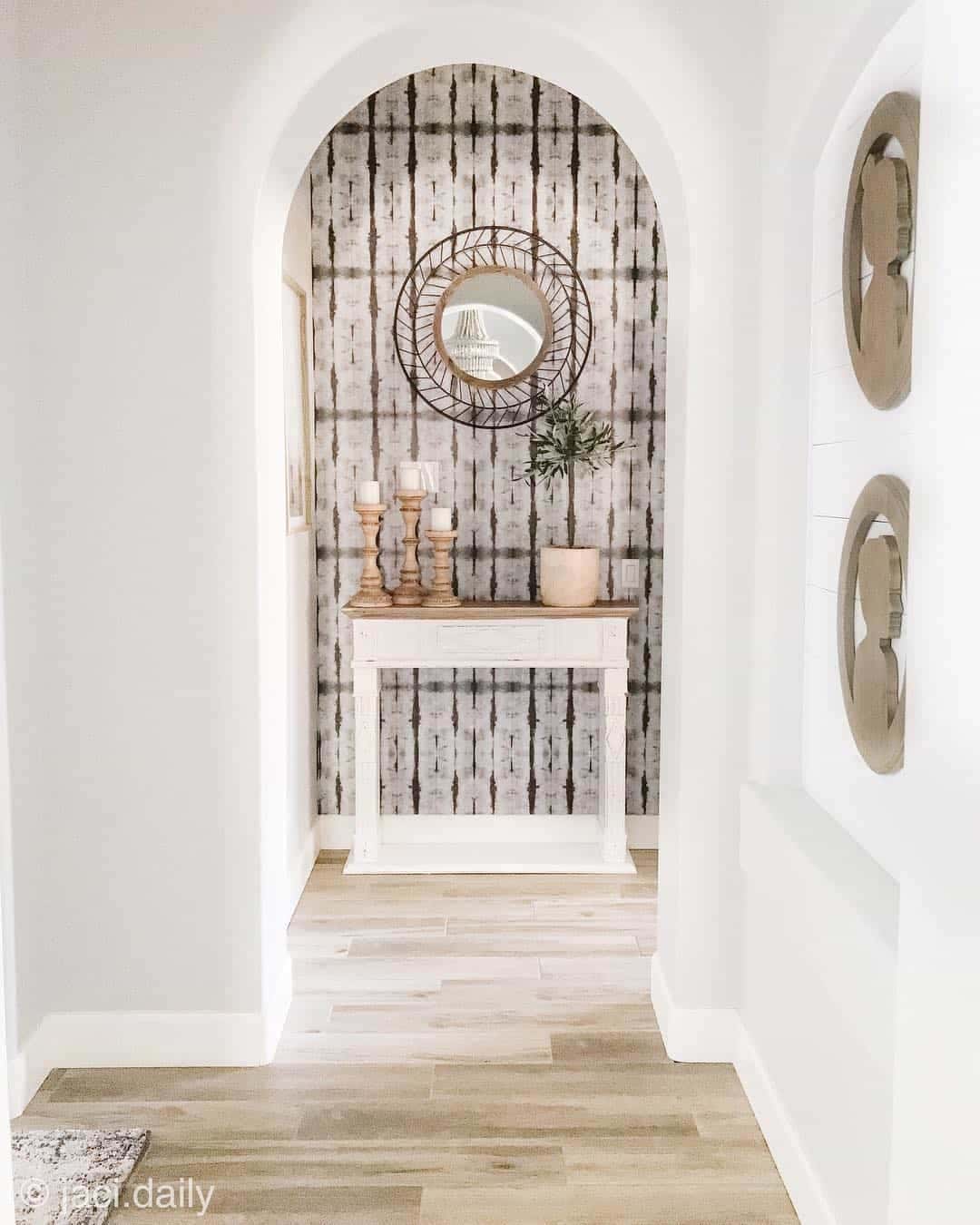 28 of  Wood Tile-like Wallpaper for White Entryway