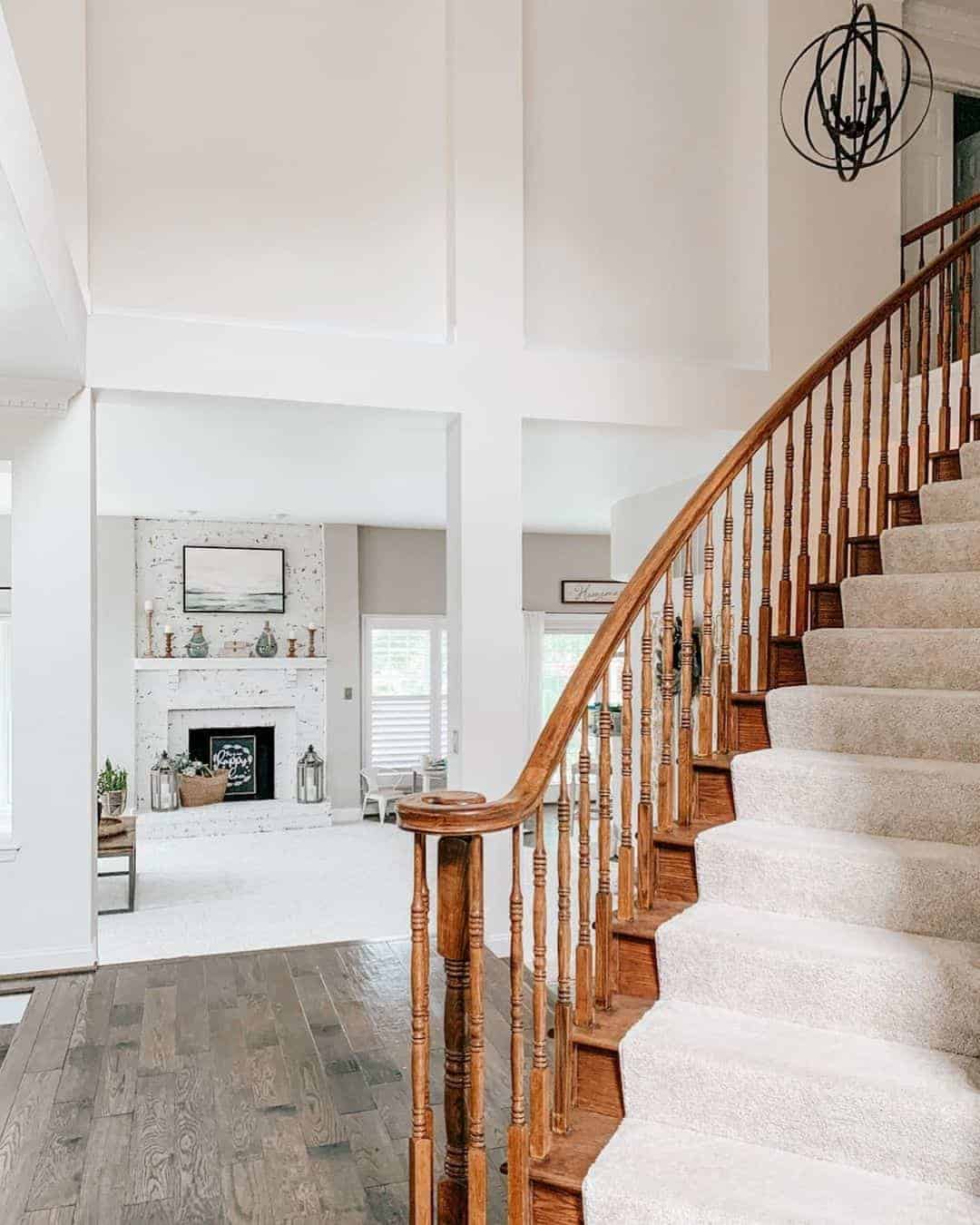 02 of  Curved Wood Staircase with Matching Spindles