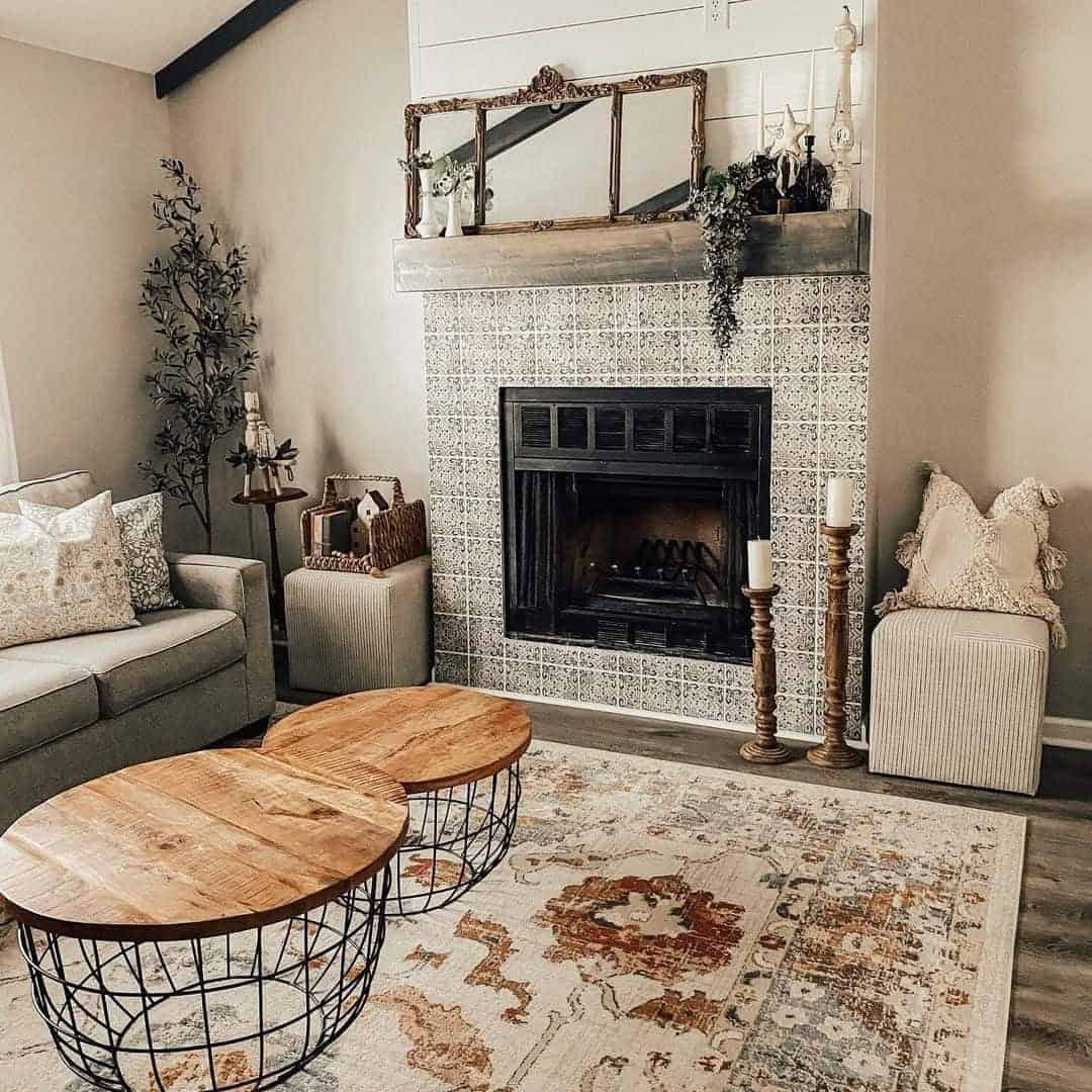 10 of  Agreeable Gray Wall with Tiled Fireplace