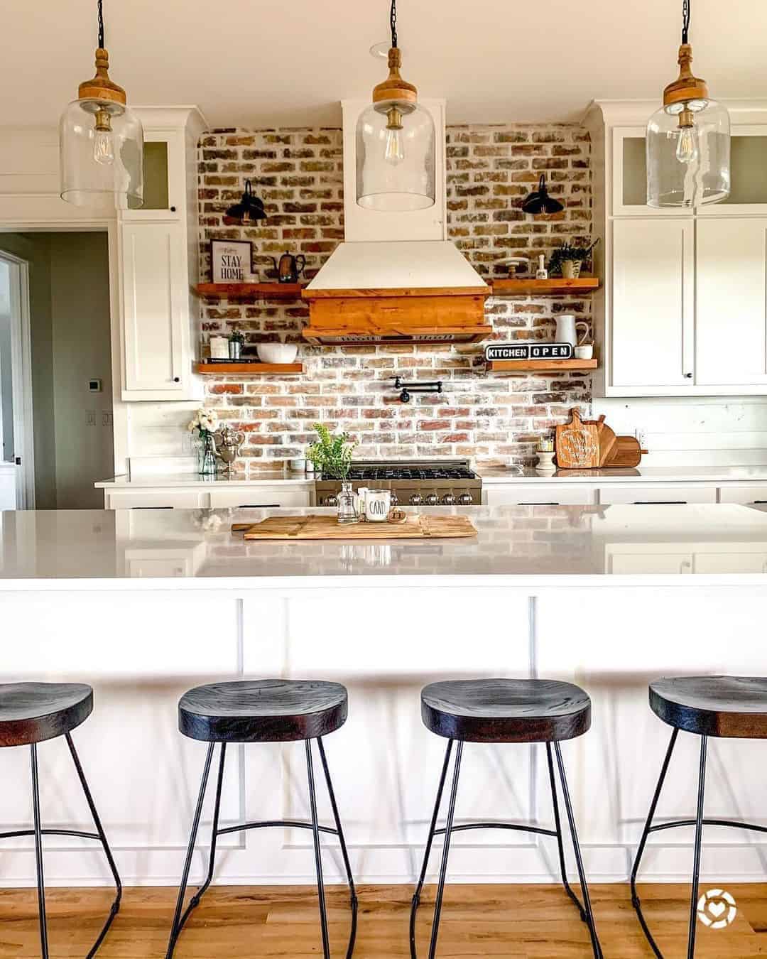 33 of  White Kitchen Island with Wood and Metal Bar Stools