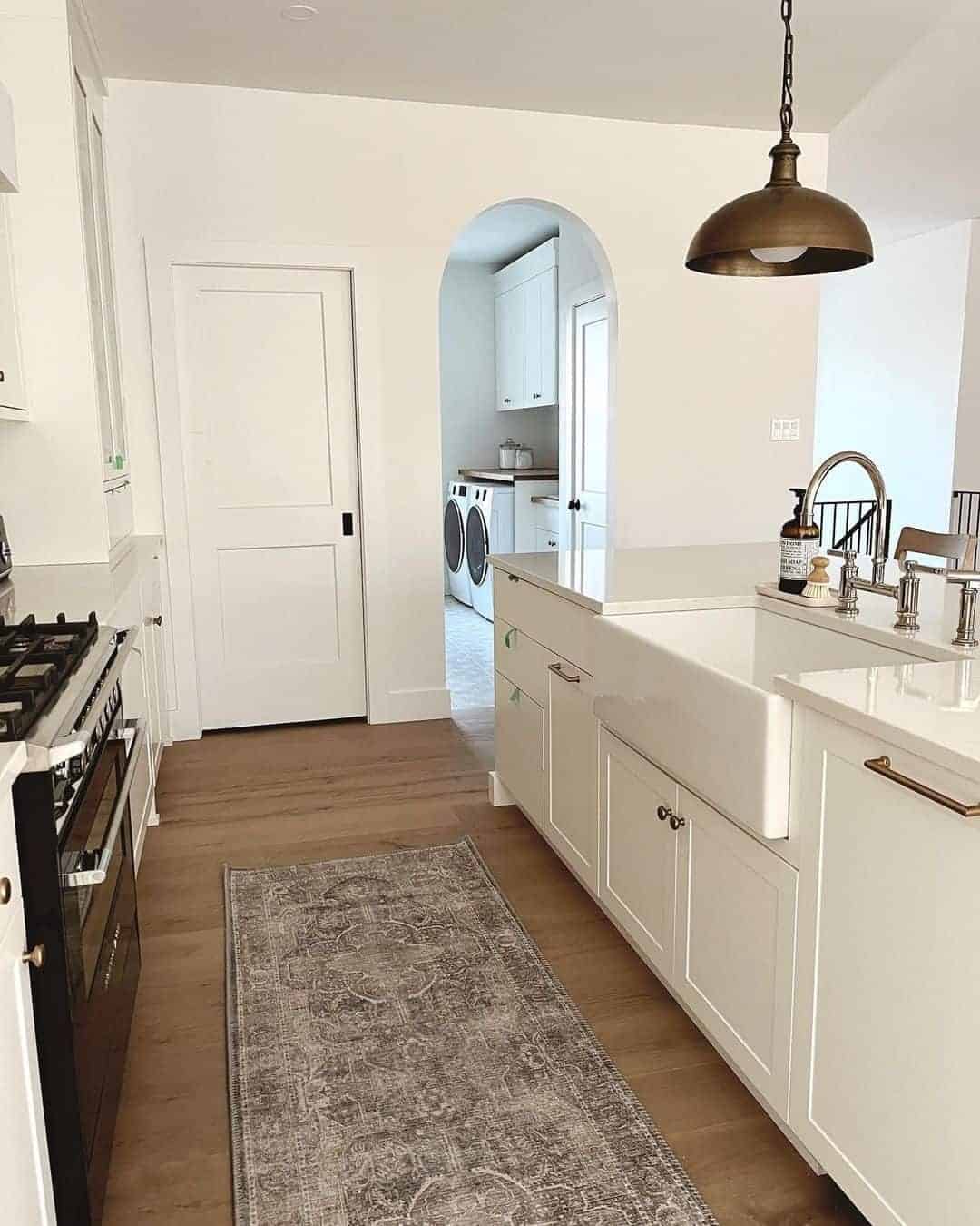 17 of  White Kitchen Island With Brass Pendant Light