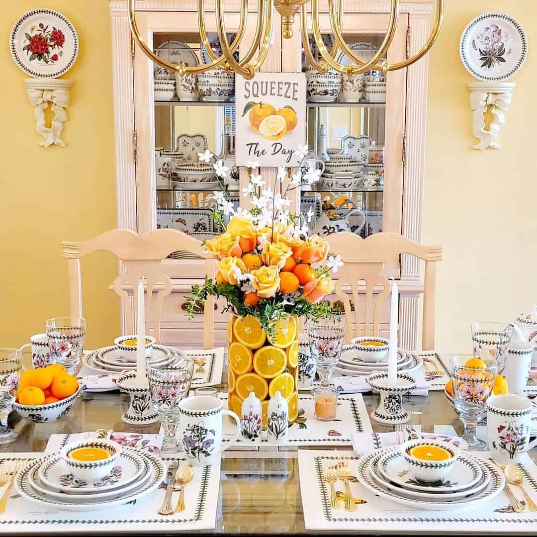 02 of  Yellow Walls in Orange-themed Dining Room