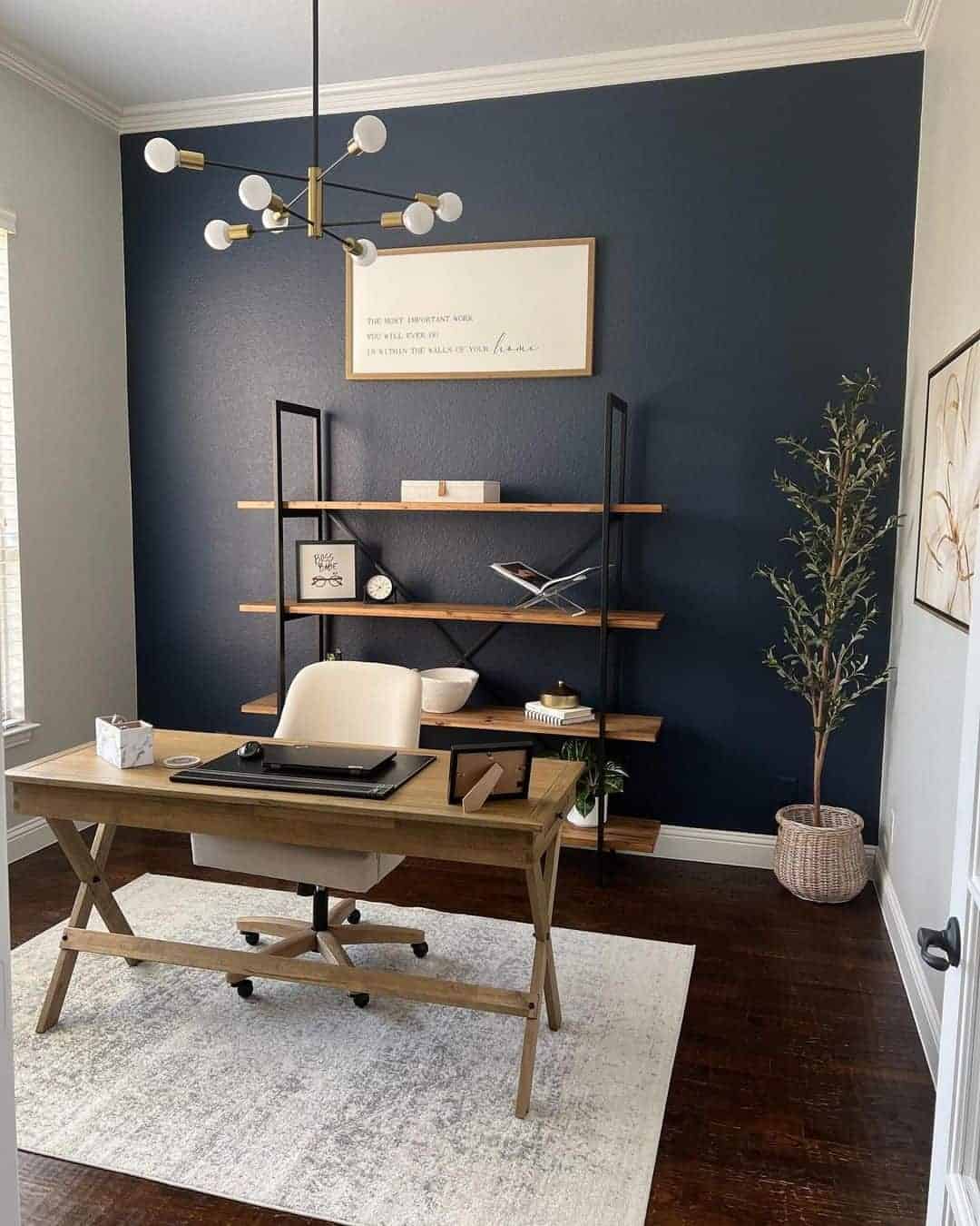 08 of  Home Office With Navy Blue Accent Wall