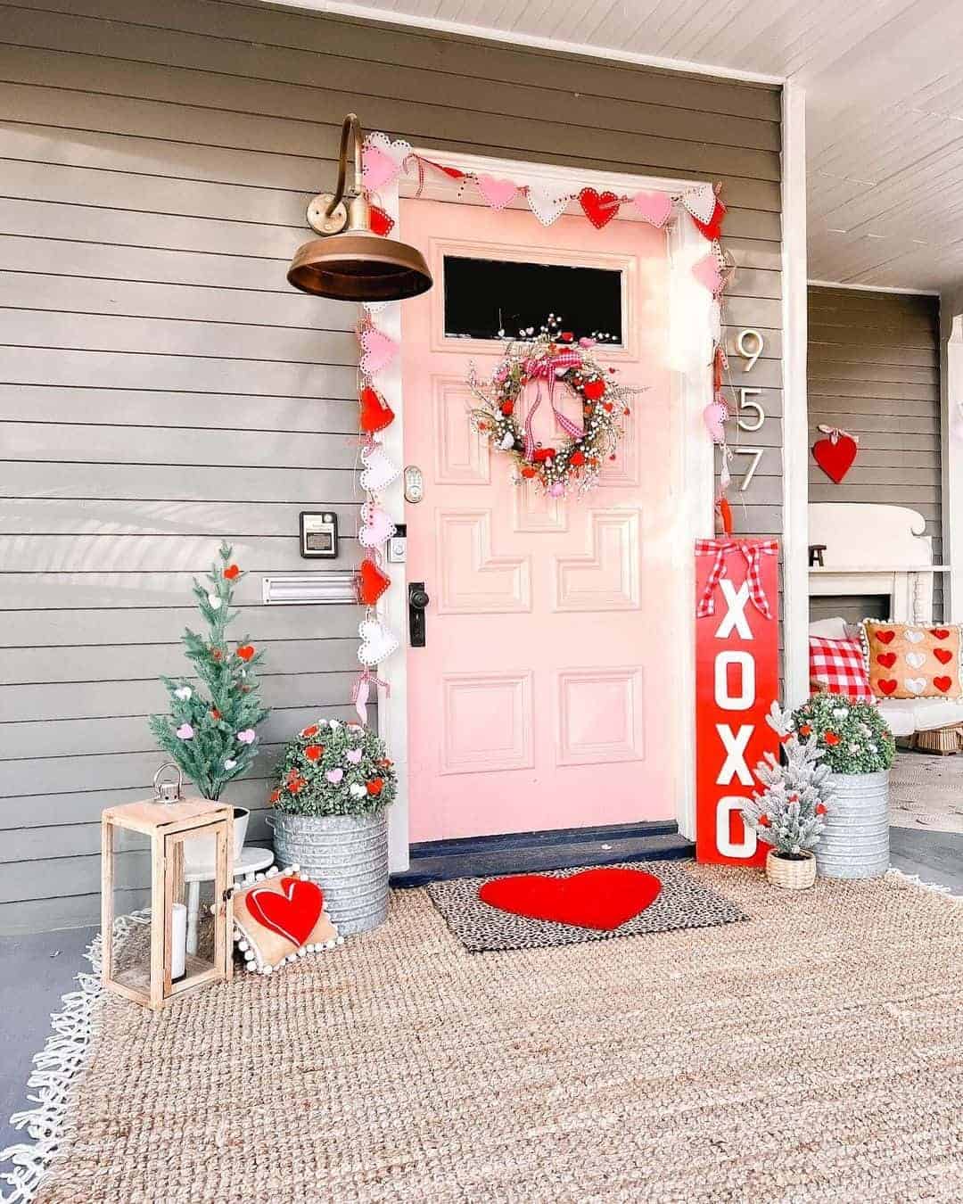 08 of  Pink Front Door on Valentine’s Themed Porch