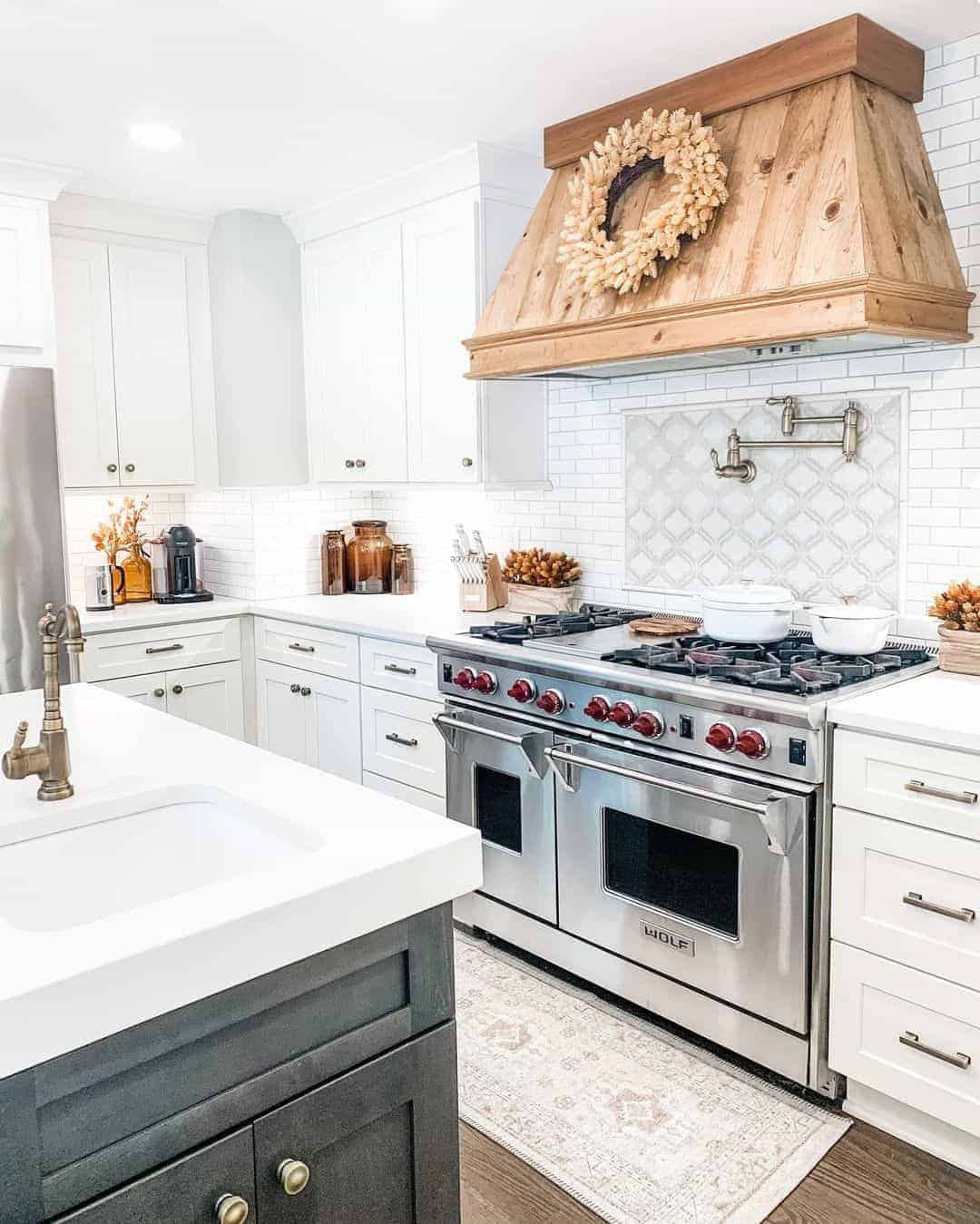 13 of  White Farmhouse Kitchen with Wood Hood Range