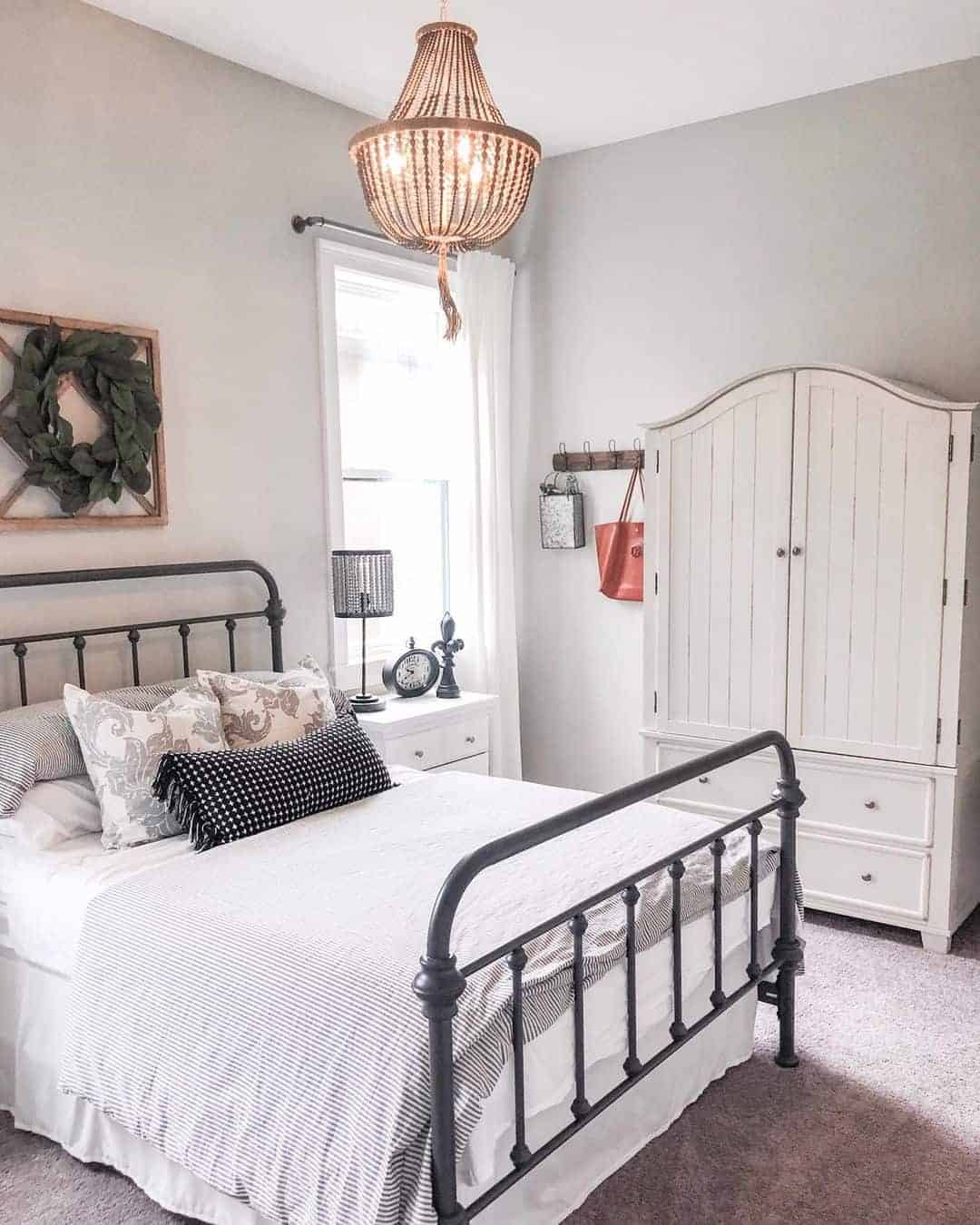 26 of  Wood Bead Chandelier in Neutral Bedroom