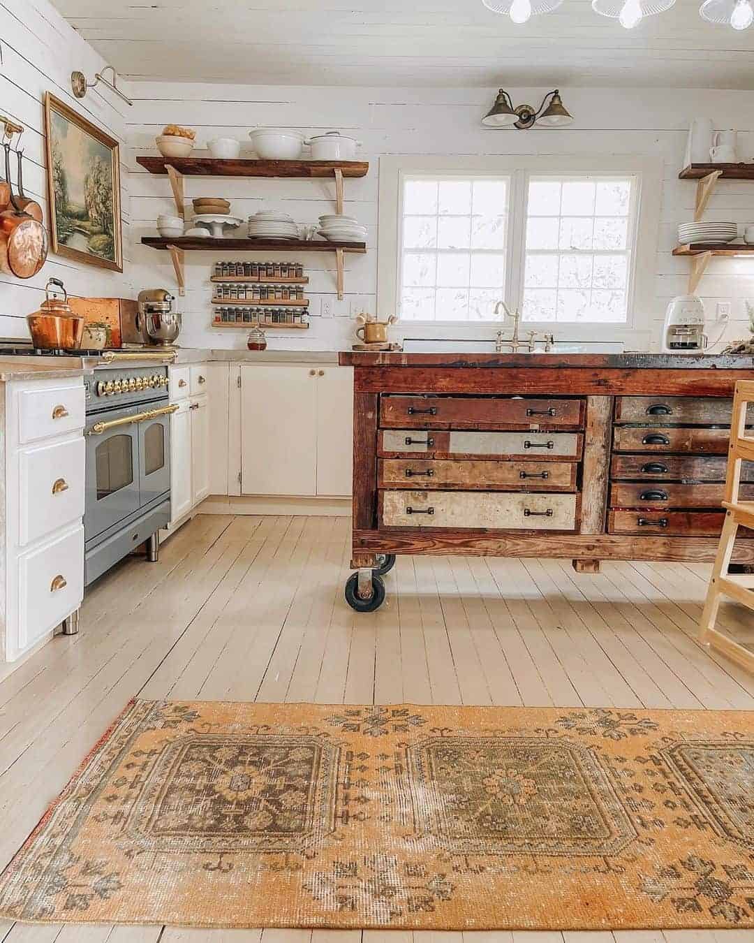 07 of  Rolling Island in White Shiplap Kitchen