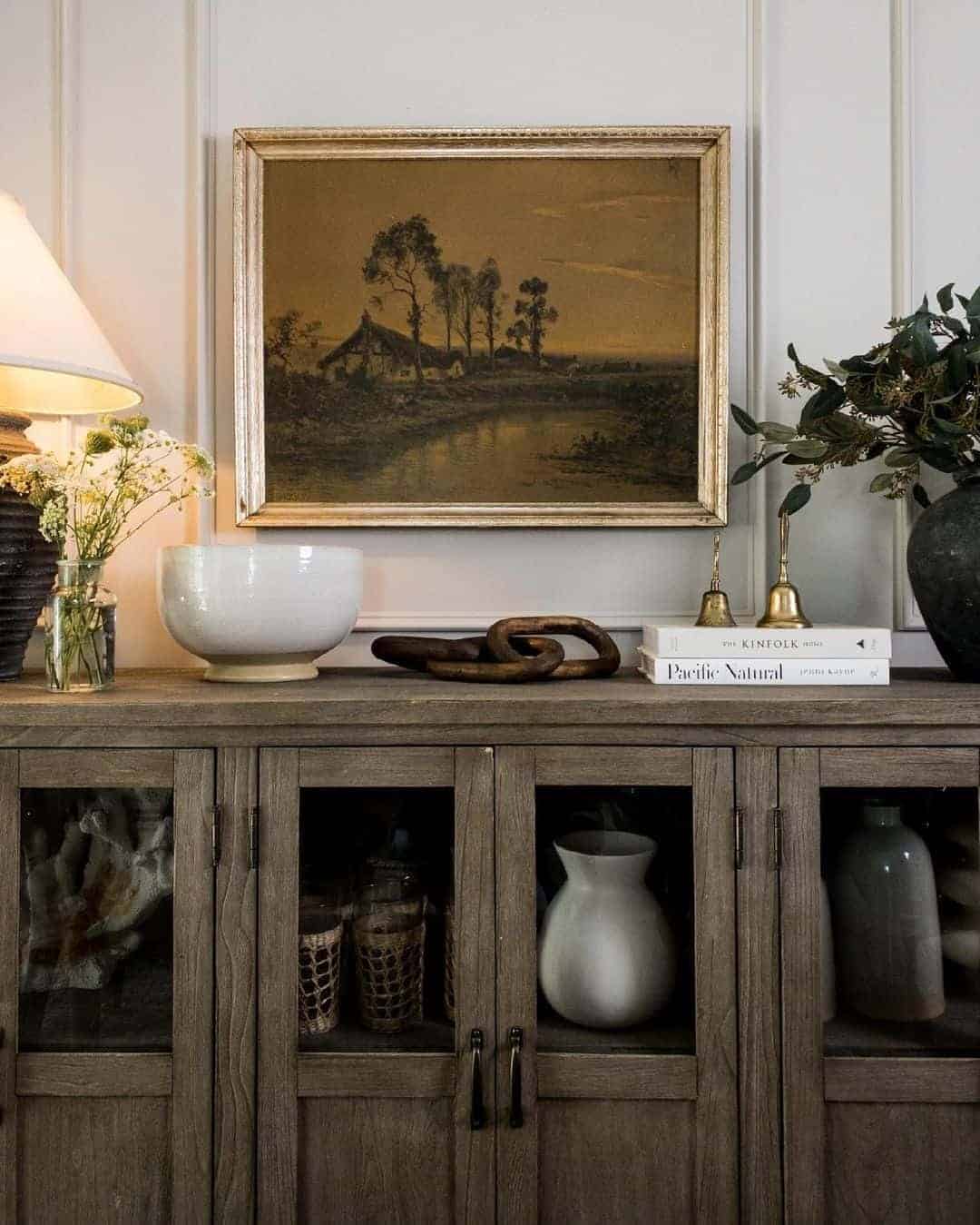 12 of  Dark Wood Sideboard Against White Paneled Wall