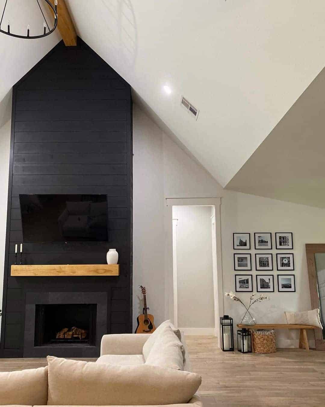 02 of  Black Shiplap Cathedral Ceiling Fireplace