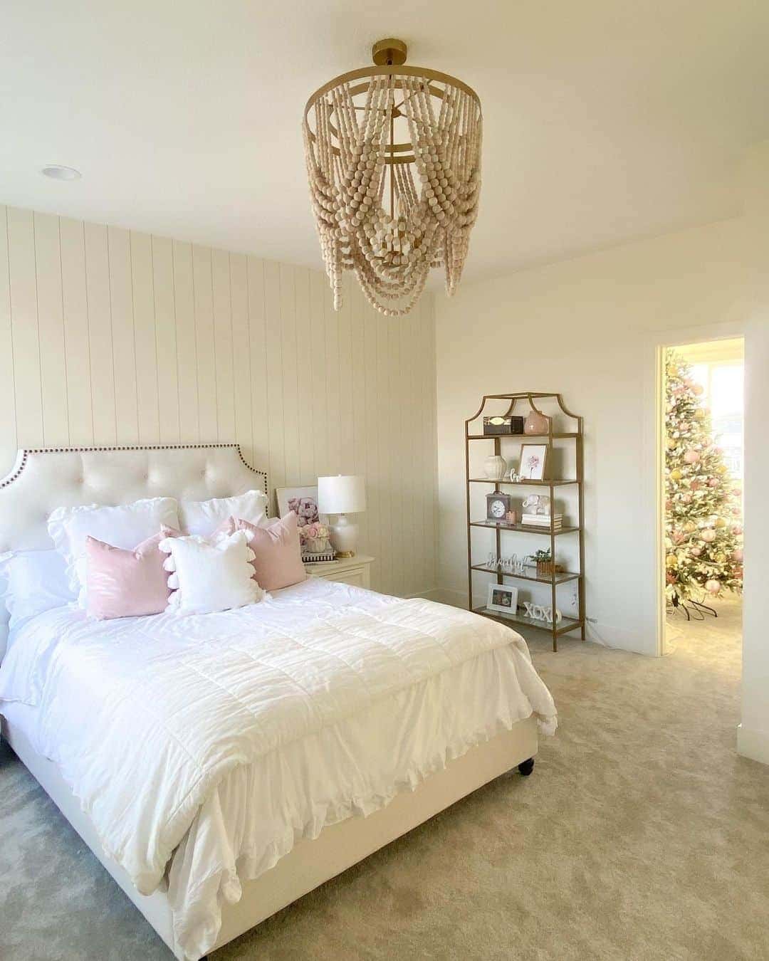 06 of  Wood Bead Chandelier in Neutral Bedroom