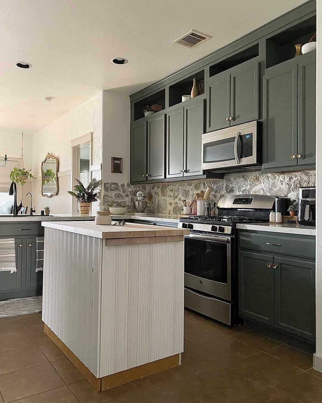 02 of  White Island Topped with Butcher Block Countertop