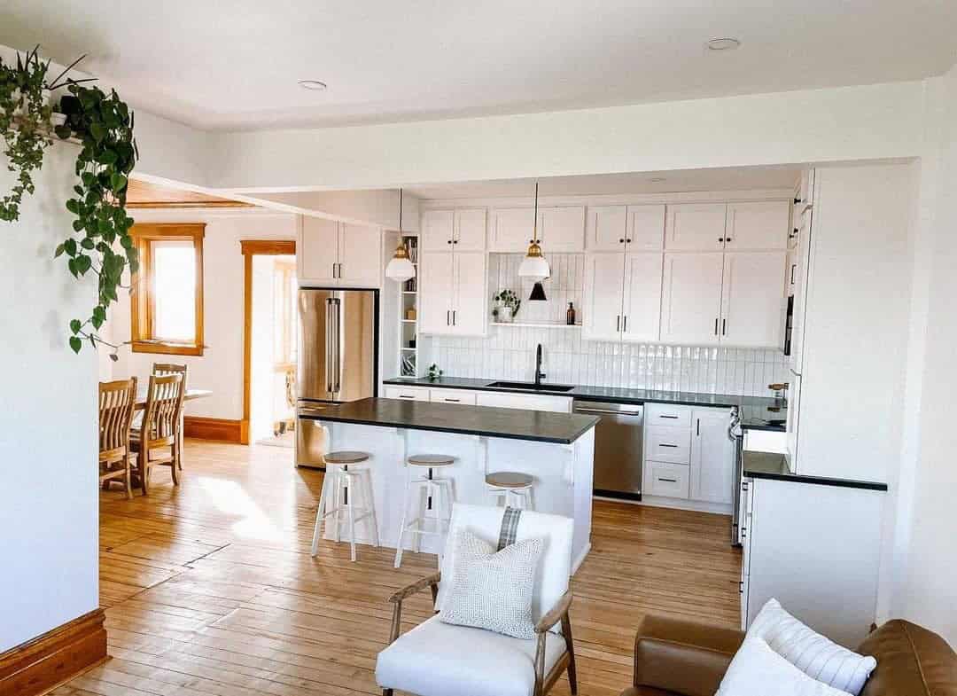 06 of  Modern Farmhouse Kitchen With Black Countertops