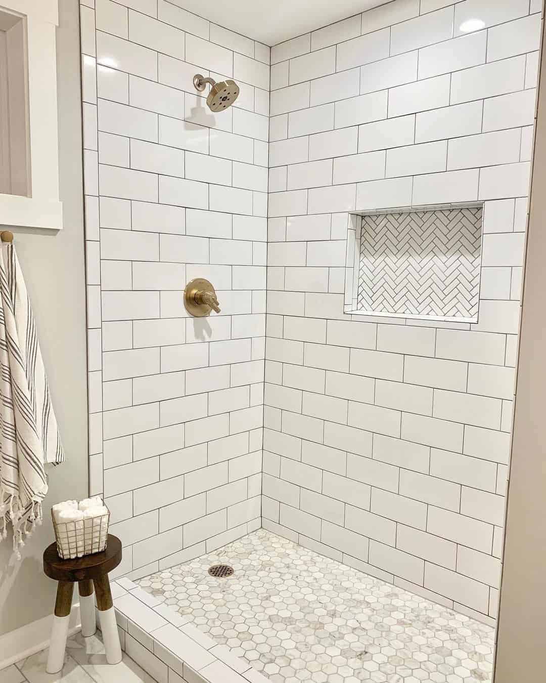 16 of  Herringbone Tile Fills a Shower Niche