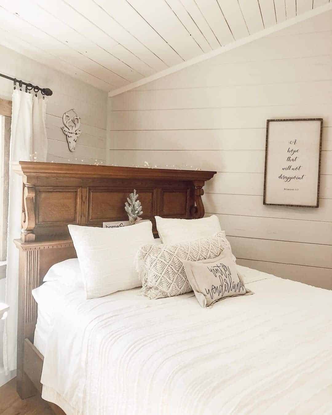 20 of  Carved Wood Headboard in a Bedroom Corner