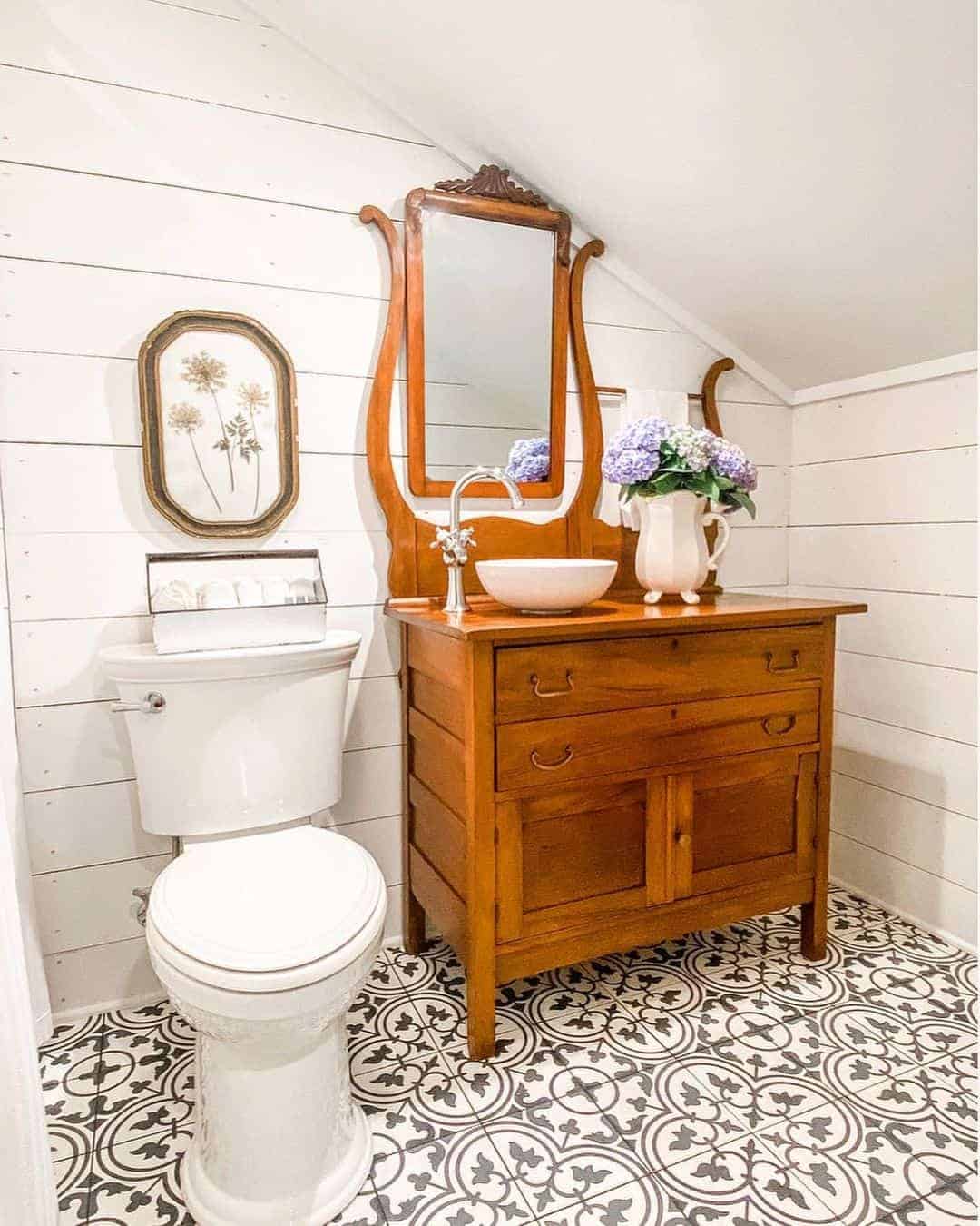 25 of  Stained Wood Bathroom Washstand with Mirror