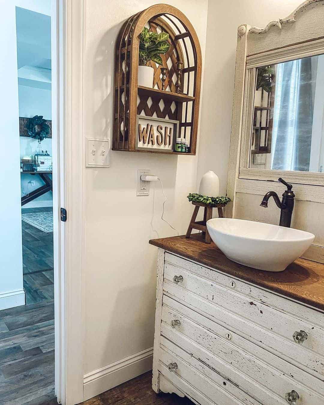 35 of  Farmhouse Stained Wood Countertops Bathroom