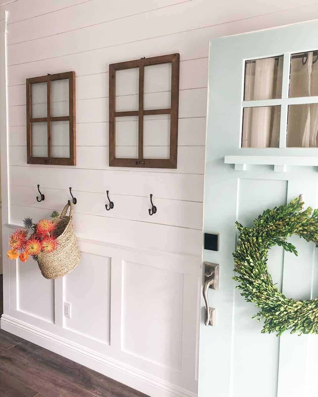 14 of  White Shiplap Entryway with White Board and Batten Wainscoting