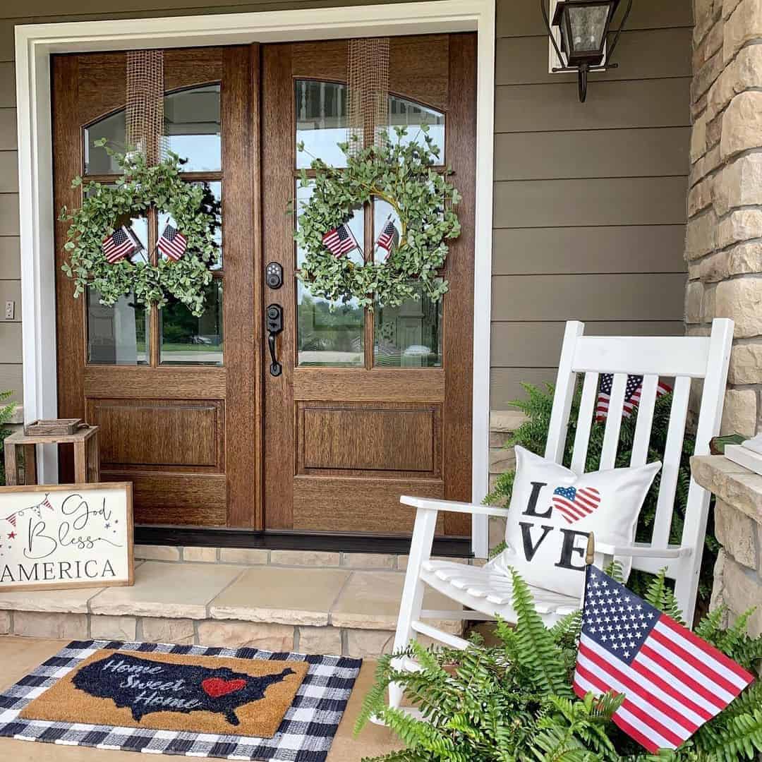 12 of  Wooden Double Door Porch With Matching Wreaths