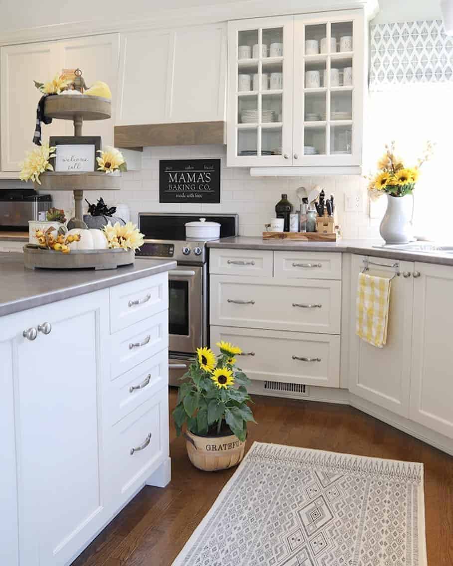 22 of  White Kitchen with Rustic Charm and Sunflowers