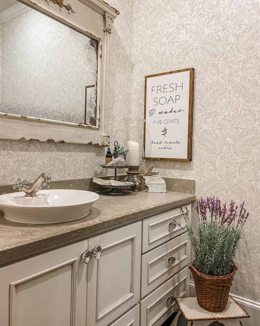 36 of  Beige Bathroom Mirror Wood Frame