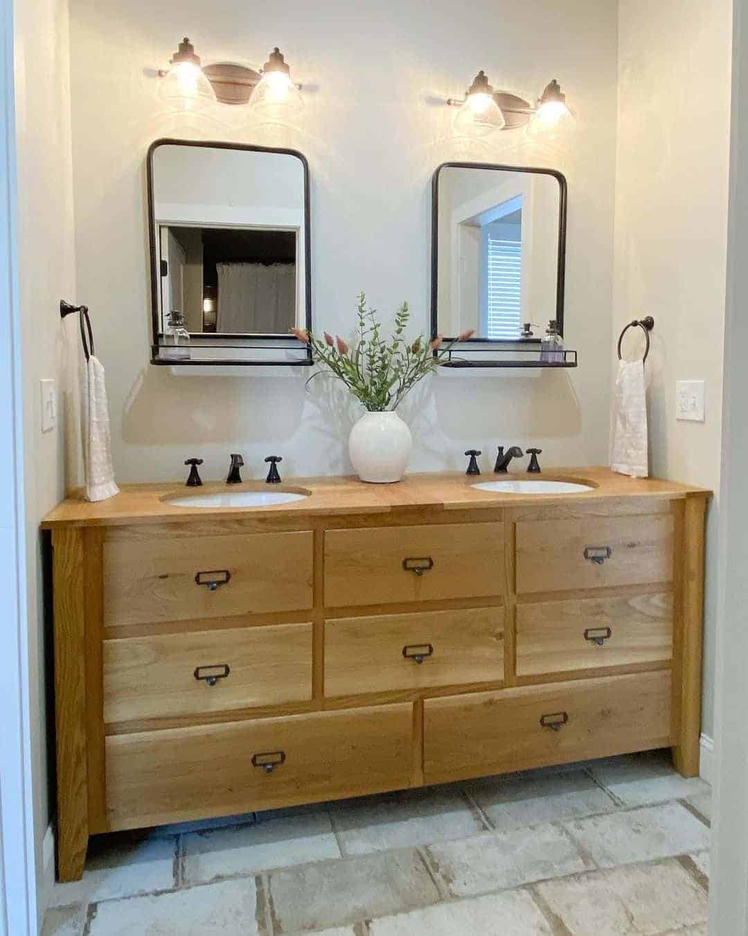 11 of  Wood Bathroom Cabinet Countertop with Dual Sinks