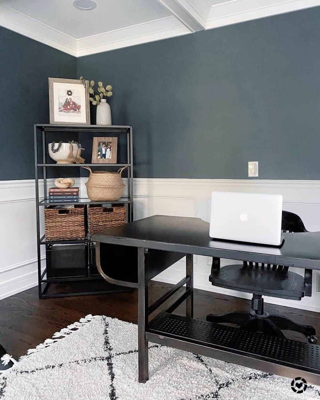 08 of  Office with Dark Gray Walls and White Wainscoting