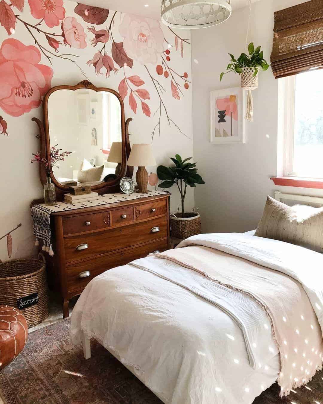 09 of  Pink and Brown Floral Accent Wallpaper Wall