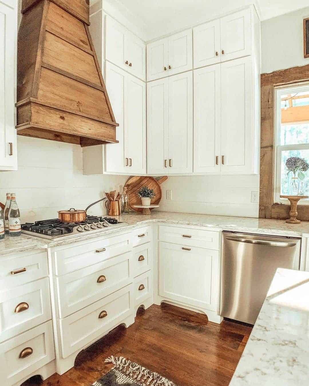 05 of  White Cabinets with Wood Range Hood